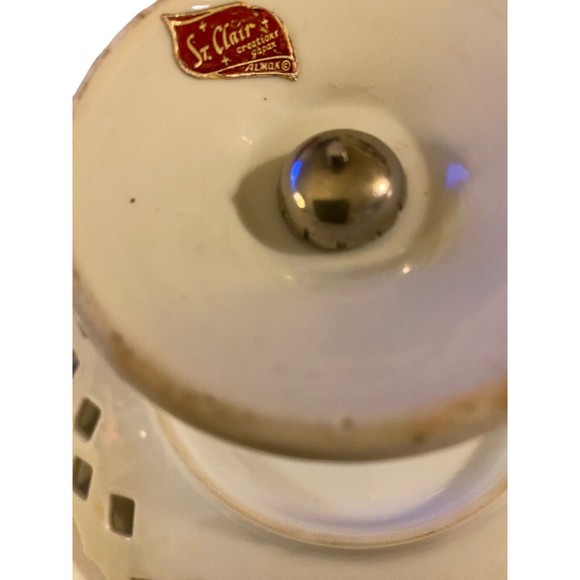 1960's St Clair Creations Japan Almak Pedestal Candy Dish Diamond Cut Out Wheat - Picture 6 of 9